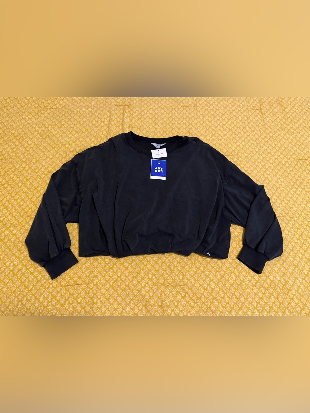 NWT JoyLab Washed Black Cropped Bubble Hem Lightweight Cotton Blend Sweatshirt - Picture 3 of 5